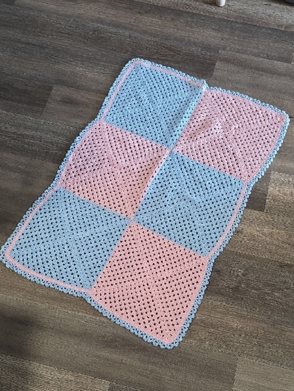 Crocheted Patchwork Baby Blanket - Pink & Light Blue - Picture 3 of 3